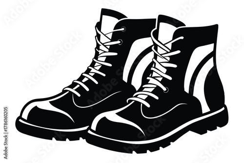 military combat boot black and white silhouette on white background