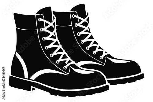 military combat boot black and white silhouette on white background