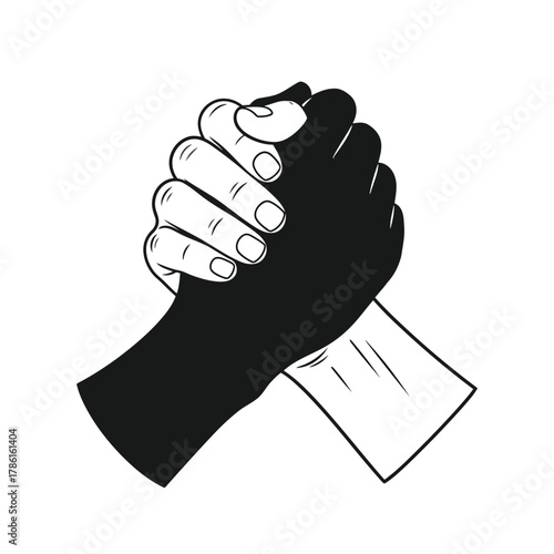 Two hands shaking, one black and one white