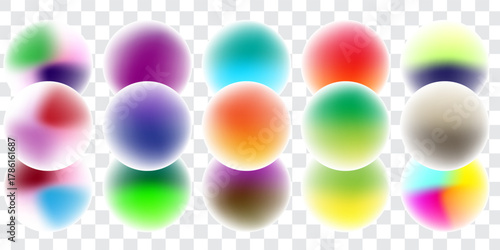 Bright colorful circle gradient set. Round blur gradation background collection. Iridescent radial blurry shape pack for poster, banner, leaflet, brochure. Eps10