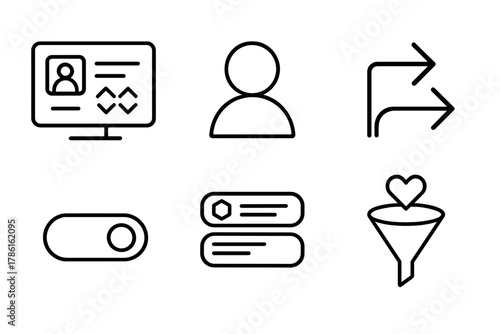 Microlearning Icons. Line style icons of personalization in microlearning: adaptive content screen, learner profile icon, path