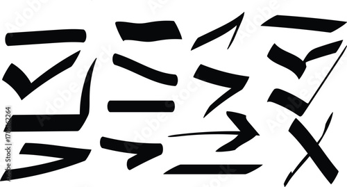 Bold Vector Brushstroke Collection of Check Marks, Arrows, and X Symbols with Calligraphy Style