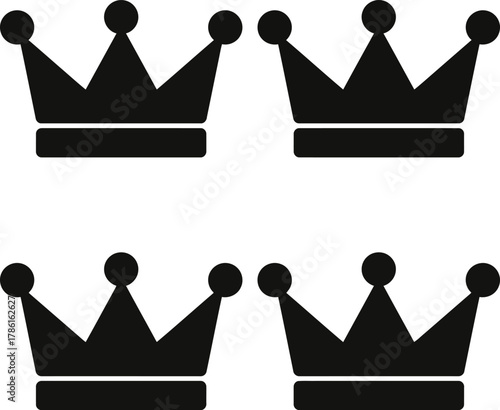 Four black crown icons arranged in a two-by-two grid on a white background, symbolizing royalty and power.