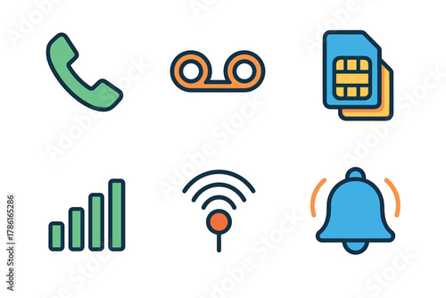 Communication tools for modern connectivity and organization. Set of 6 vector illustration