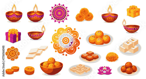 Diwali Celebration - Festive Lamps, Sweets, and Rangoli Designs.