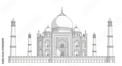 Detailed Sketch of the Iconic Taj Mahal Architecture.