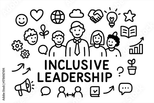 Inclusive Leadership Doodle. Inclusive leadership. Hand-drawn doodle illustration of inclusive leadership. In
