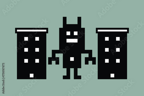 Cartoon pixel art of humanoid robot learning toy robotic engineer bot machine business vector character automation electronic background 8 bit artificial intelligence concept.