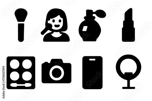 Beauty Influencer Icons. Beauty influencer. Filled icon set of beauty influencer: makeup brush, mirror,
