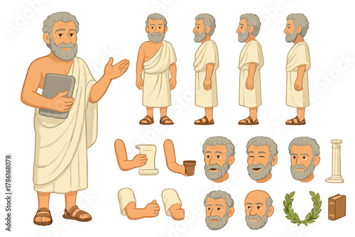 Greek Philosopher Characters. Cartoon realistic vector illustration, Character constructor style, isolated
