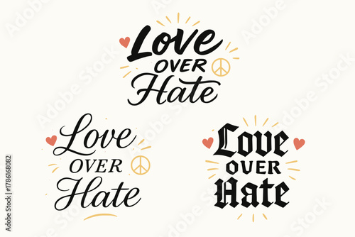 Love Over Hate Calligraphy. Love Over Hate. Create a calligraphy lettering illustration of the phrase: Love