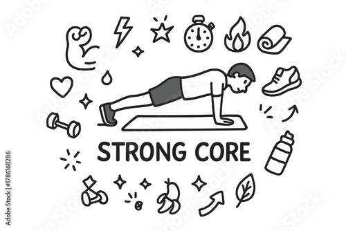 Strong Core Doodle. Strong core. Hand-drawn doodle illustration of strong core. In the middle, one slightly