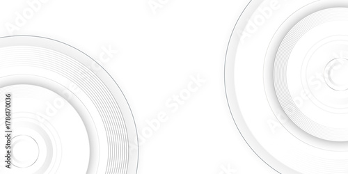 Concentric linear offset white and color gradient rings of circles steps from top background wallpaper banner background, close up flat lay top view from above.  Suit for business, corporate.