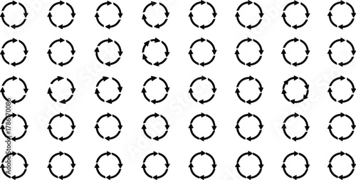 Circular arrow icon set, looped arrow graphics, clockwise motion symbols, vector rotation diagrams, seamless cycle design, abstract flow elements