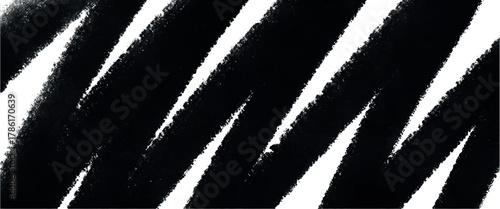 Black diagonal brush strokes on white background. Grunge dry texture with rough edges. Bold dynamic pattern for modern design, poster, banner or background