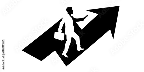 Ambitious professional climbing the corporate ladder to achieve success, showing growth and career progression with upward arrow, perfect for business themes