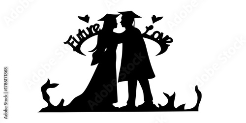 Celebrating Graduation with Love and Future Dreams: Young Couple's Achievement and Romance, Perfect for Invitations or Scrapbooking, Originally Scalable Vector