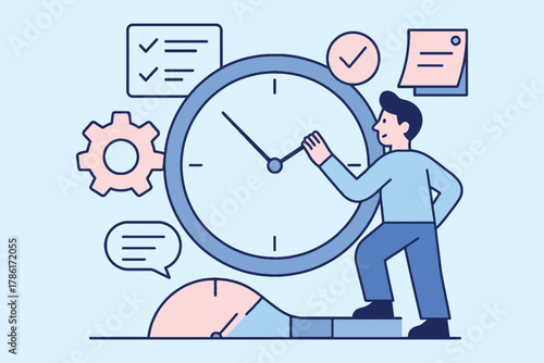 Man adjusting clock hands symbolizing time management productivity and deadline achievement