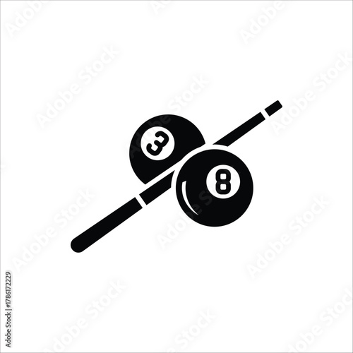 Billiard icon. Billiard ball and stick symbol. Vector illustration for web design, isolated on white background.