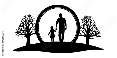 Heartwarming silhouette of father and daughter walking together outdoors, a timeless symbol of family love and togetherness, perfect for heartfelt designs