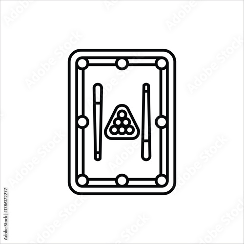 Billiard icon. Billiard ball and stick symbol. Vector illustration for web design, isolated on white background.