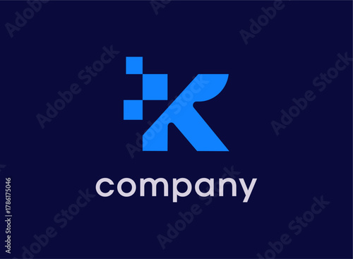 Letter K Pixel Modern Technology Logo