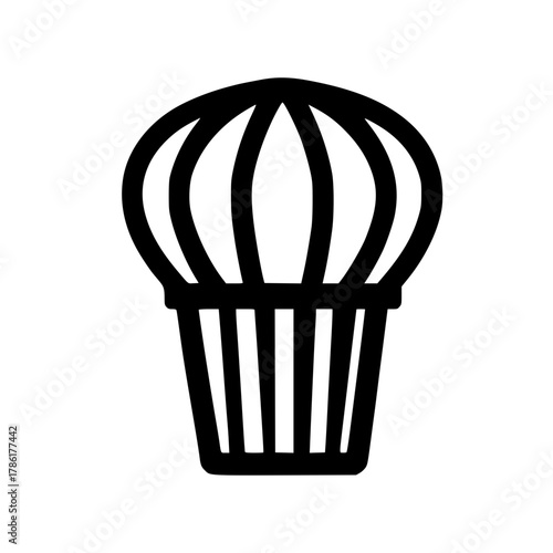 Trash Bin Icon Floating in Colorful Hot Air Balloon over Blue Sky with White Clouds
