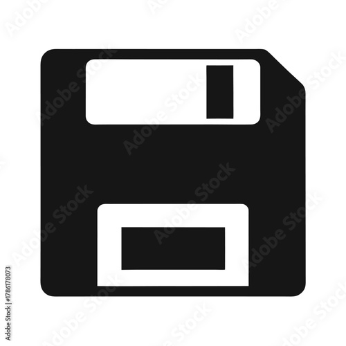 Minimal floppy disk silhouette vector illustration with white background for digital storage and retro technology design concept artwork 