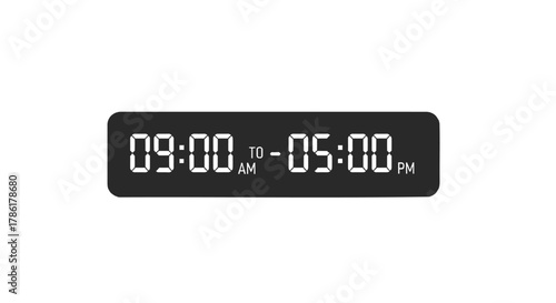 Digital display showing a standard work day schedule from nine am to five pm