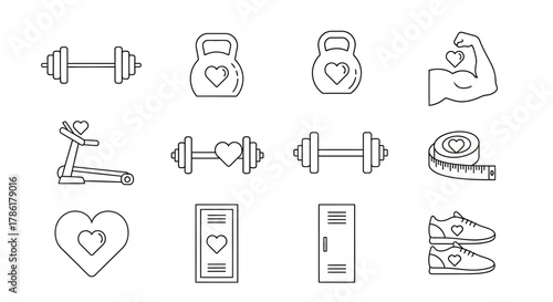 Fitness and Wellness Line Art Icons: A Heartfelt Commitment to Health and Exercise