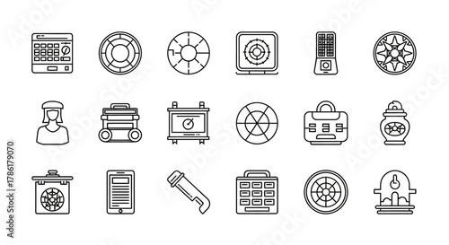 Diverse vector icon set depicting various objects and concepts in a clean outline style