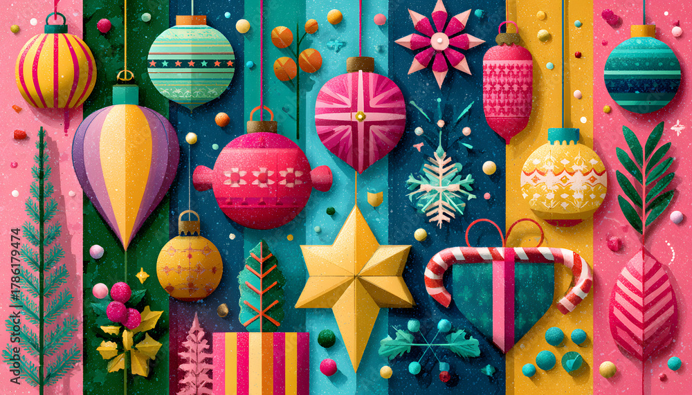 Obraz premium Christmas elements set. Colorful vector holiday items. Christmas illustration.