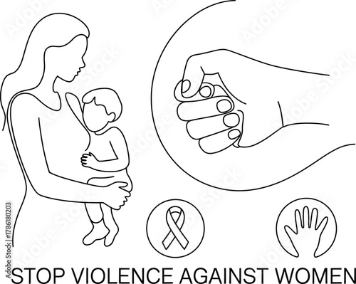 Stop violence against women mother and child symbol against abuse