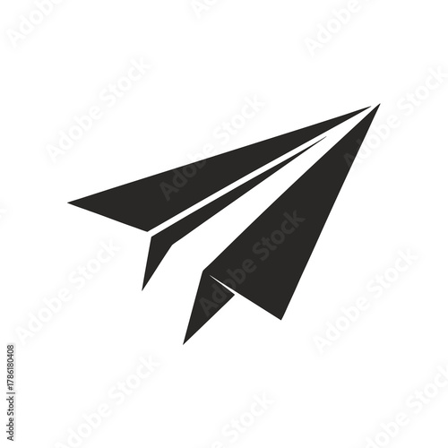 Minimal paper plane flying silhouette vector with white background for travel, delivery and communication concept design