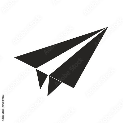 Minimal paper plane flying silhouette vector with white background for message sending, creativity and flight illustration artwork