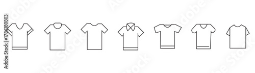 T-Shirt Outline Vector Set. Blank Clothing Mockup Icons, Fashion Apparel Template, Minimal Design Collection. Minimal T-Shirt Outline Collection. vector illustrator. eps10