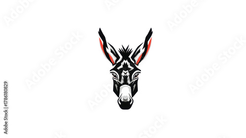 Stylized Black and White Donkey Head Logo with Red Accents on White Background
