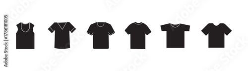 T-shirt vector icon set. Clothing symbol. Tee logo for mobile concept and web design. Black T-Shirt Silhouette Icon Set Vector Illustration of Clothing Design. Flat Black T-Shirt Icon Set.