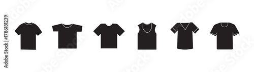Black T-Shirt Silhouette Icon Set Vector Illustration of Clothing Design. Minimal Black T-Shirt Vector Icons Set for Clothing and Fashion Design. T-shirt vector icon set. Clothing symbol.