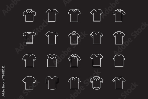 Minimal T-Shirt Template Vector Icons for Clothing and Fashion Design. Simple Clothing Icon Pack Vector Illustration of T-Shirt Line Art Design.