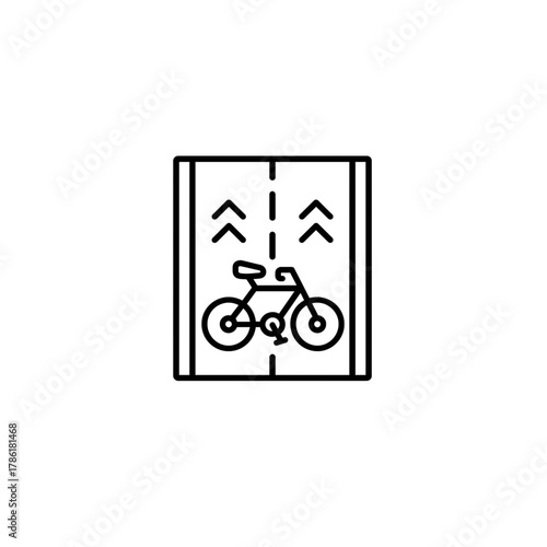 Modern bicycle lane symbol with directional arrows indicating safe cycling path