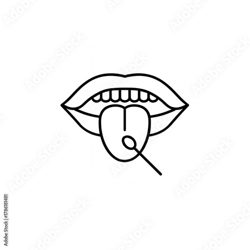 Minimalist mouth icon with tongue and dental probe suggesting oral health check or taste exploration
