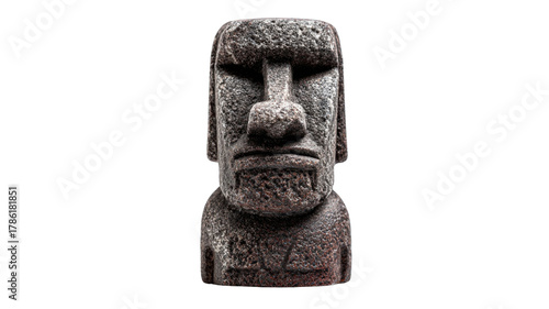 Stone Moai Statue Head from Easter Island on White Background