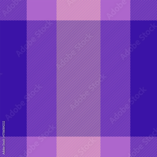 Machinery texture plaid fabric, napkin check textile background. Decorative vector tartan seamless pattern in indigo and purple colors.
