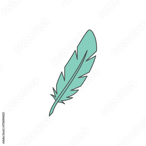 Vector illustration of a soft, light blue feather, symbolizing lightness, freedom, writing, nature, and delicate elegance.
