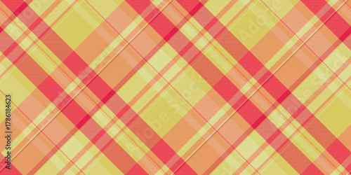 Merry christmas background texture fabric, scenery textile pattern plaid. Variation check vector tartan seamless in yellow and red colors.
