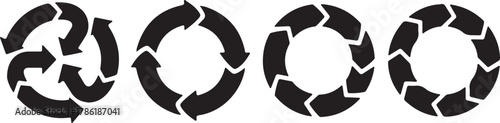 Four black circular arrow icons representing cycles and processes, isolated on white background