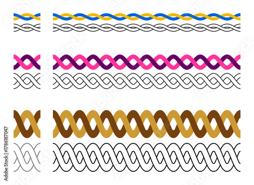 Wavy Lines Frame Border  Seamless Pattern Vector Illustration Set