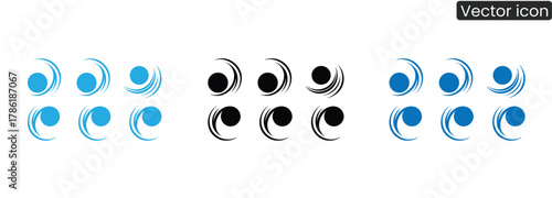 Discover versatile abstract wave icons in striking blue and black, perfect for modern brands conveying motion, energy, and fluidity. Elevate your designs!