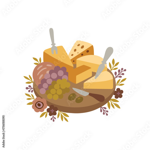 Cheese and grapes charcuterie board